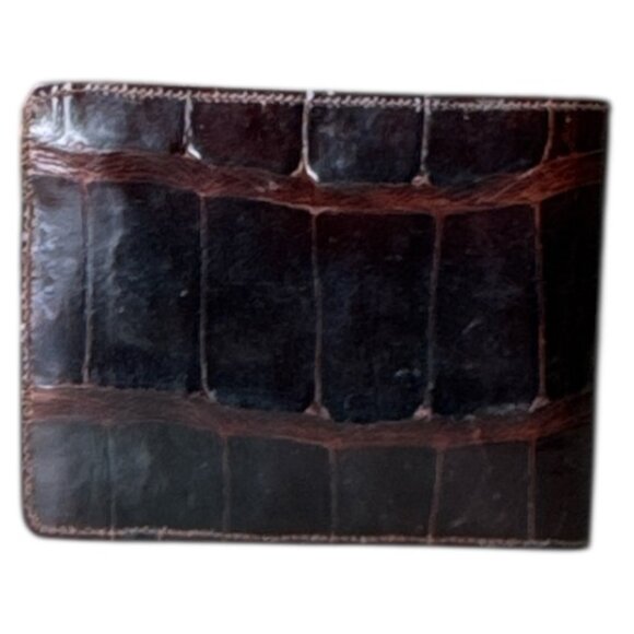 Mid Century Manhattan Genuine Alligator Billfold Wallet Dark & Light Brown NWT - Picture 4 of 13